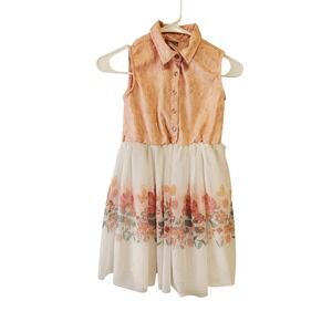 Little Lass Girls Pink Lace Floral Chiffon Sleeveless Party Dress Size 10